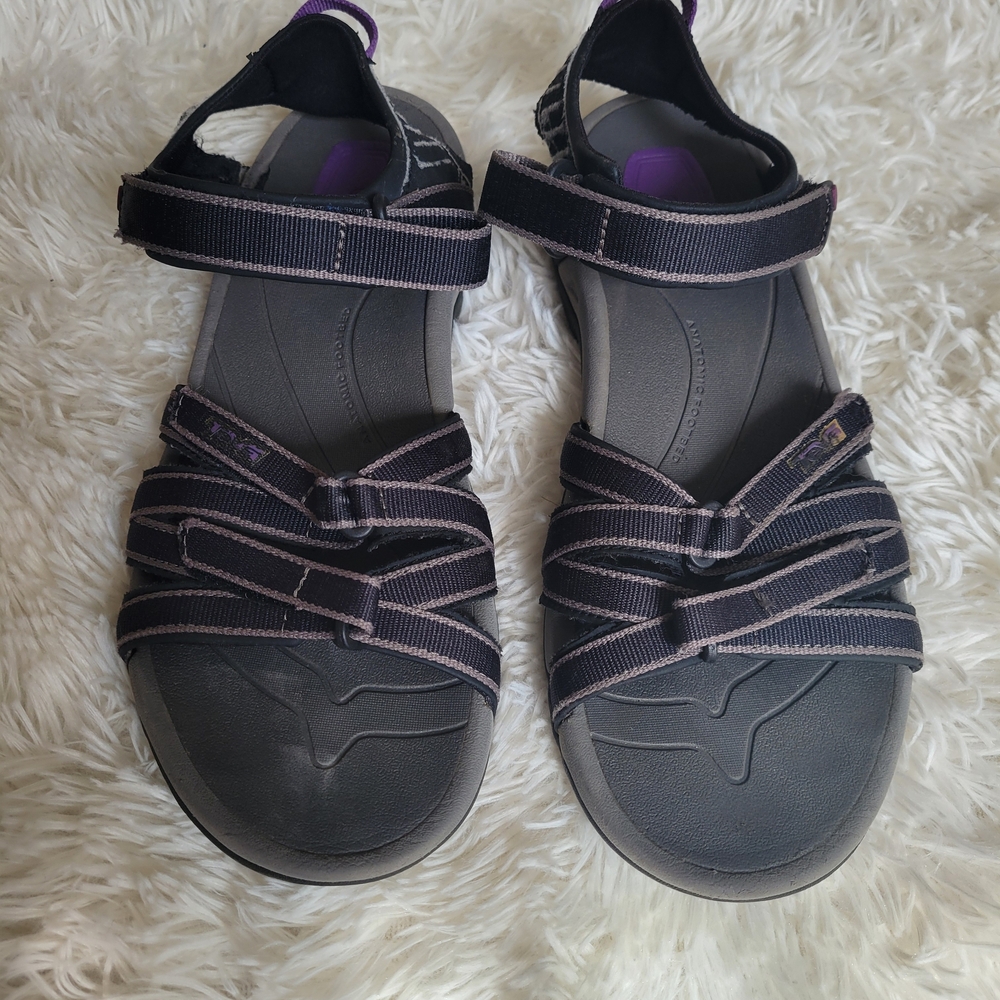 Teva Black Strappy Outdoor Sandals with Subtle Purple Accents